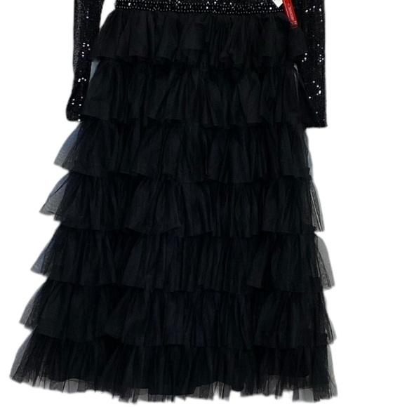 Mac Duggal long sleeve teired ruffle midi dress - Picture 4 of 15